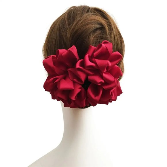 4 Pcs Large Silk Flower Bow Hair Claw Jaw Clips For Women Hair clamps main image 3